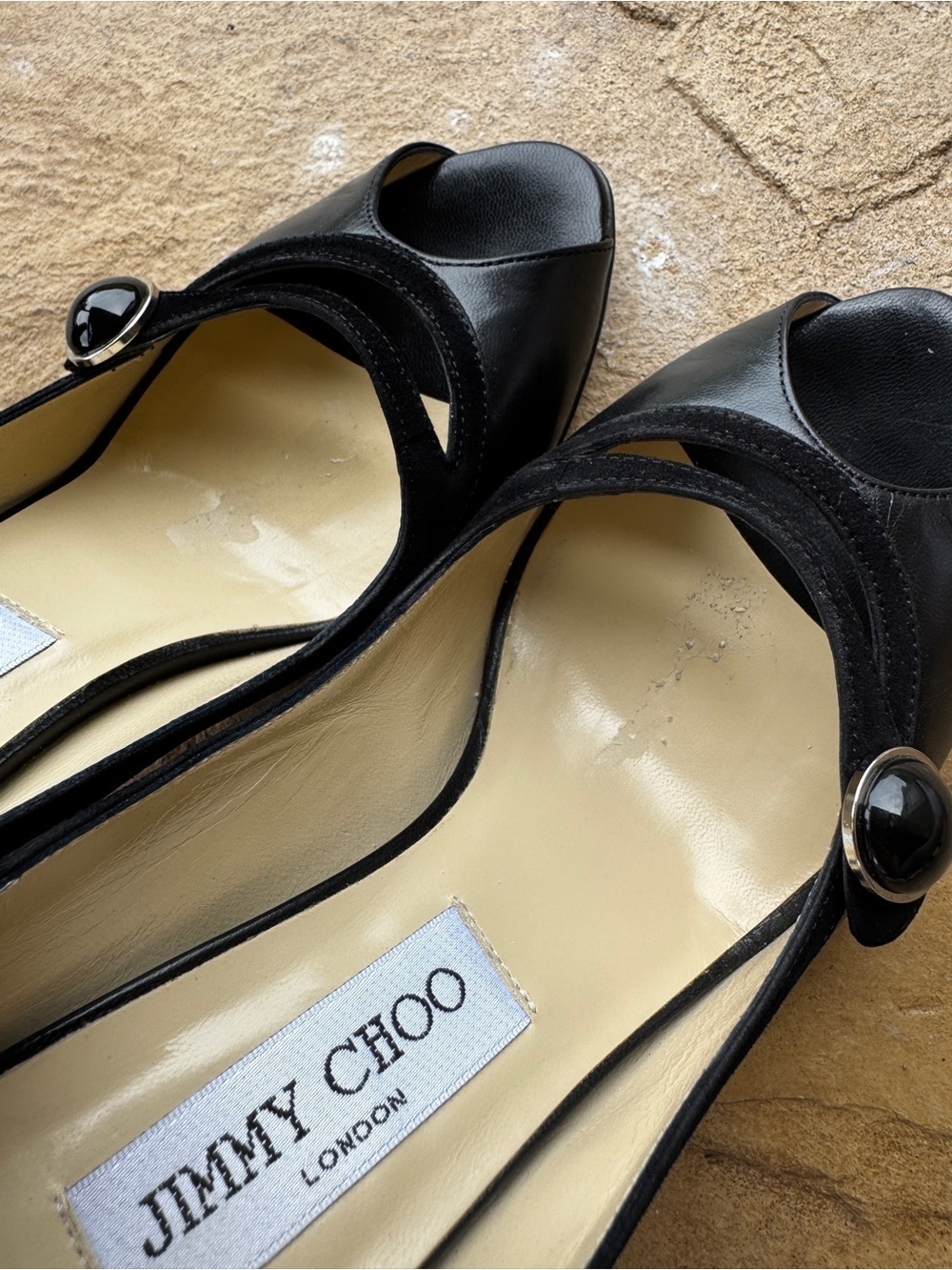 Vintage Jimmy Choo Black Leather Peep Toe Mary Jane Heels Pumps Size 36,5 - Picture 12 of 15